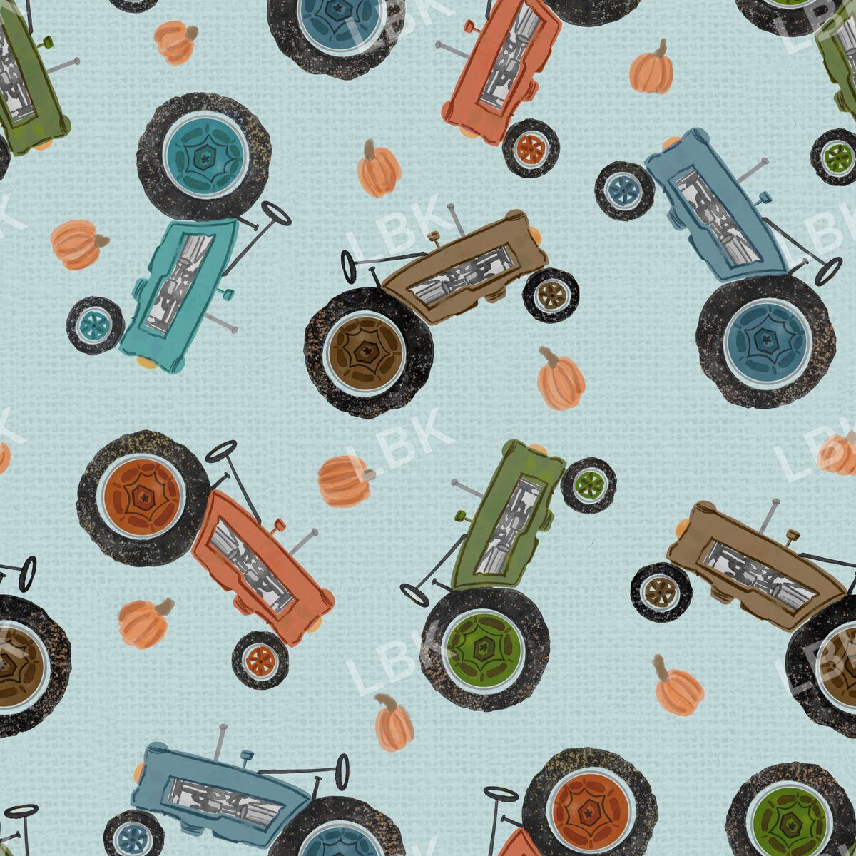 Tractor toss with pumpkins aqua blue