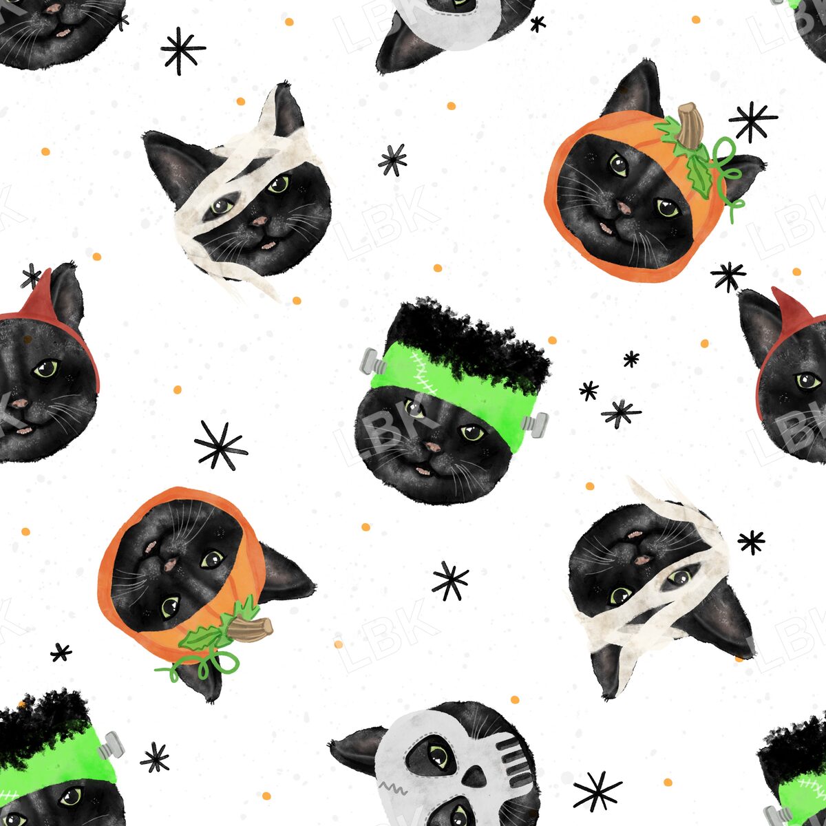 Meowlloween tossed cats lt gray star tossed