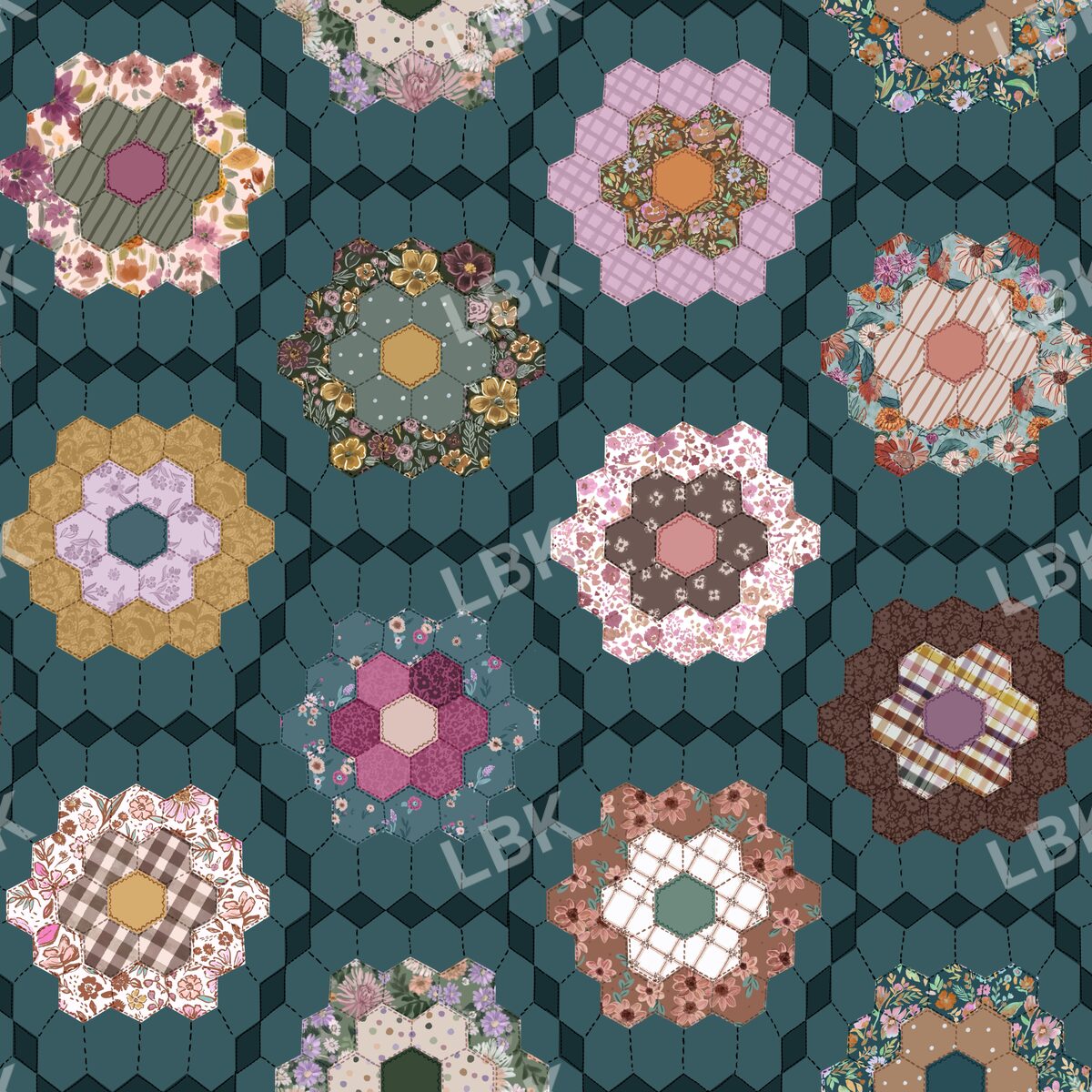 Floral Garden Fall Quilt - Teal