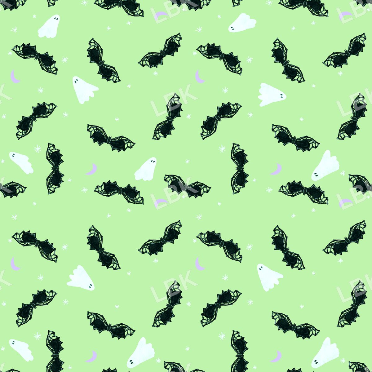 Tossed bats ghosts and moons bright green