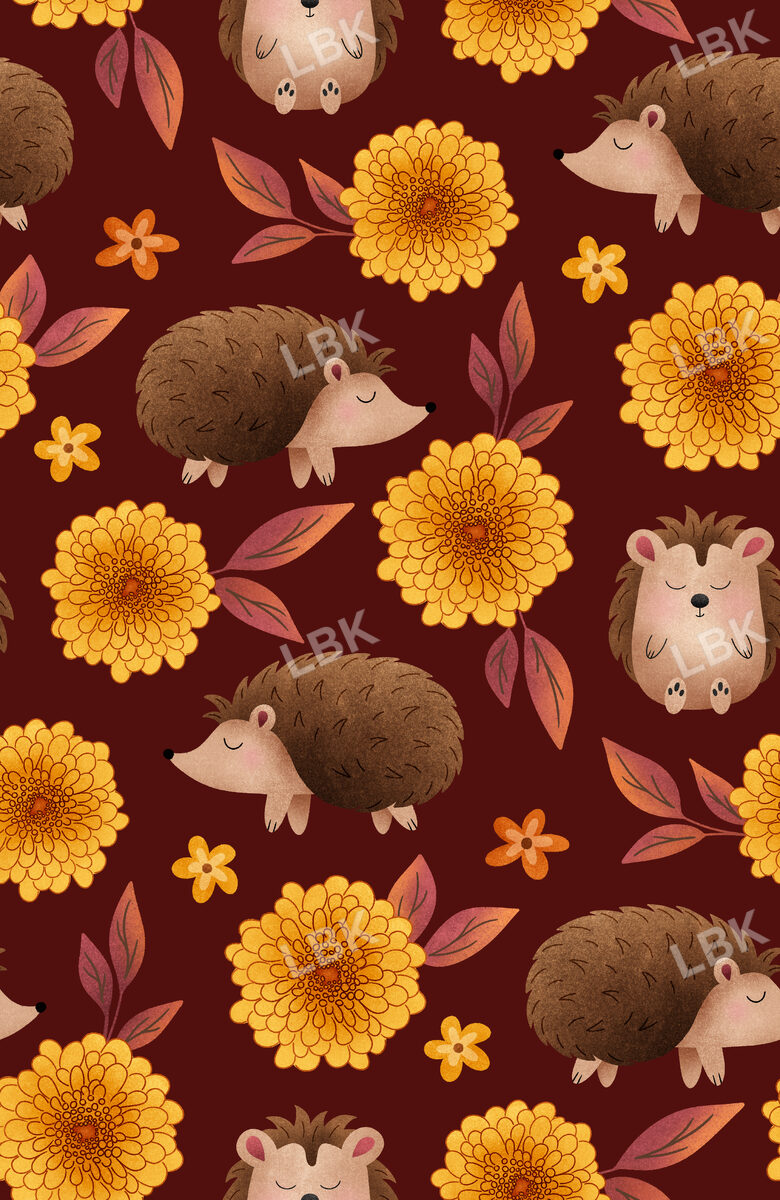 Fall Y'all Floral Hedgehog Maroon
