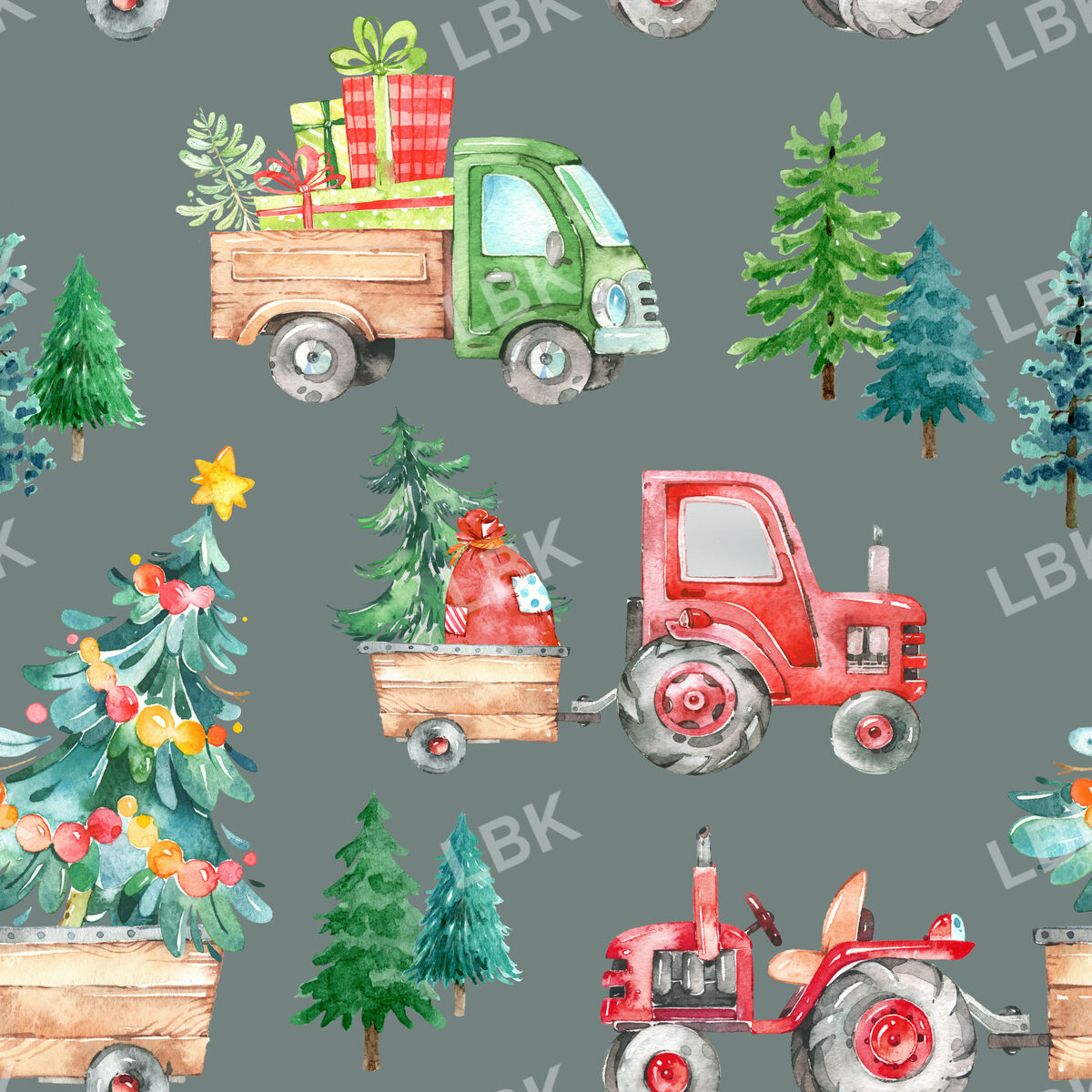 Christmas Tractor Parade on Silver Gray