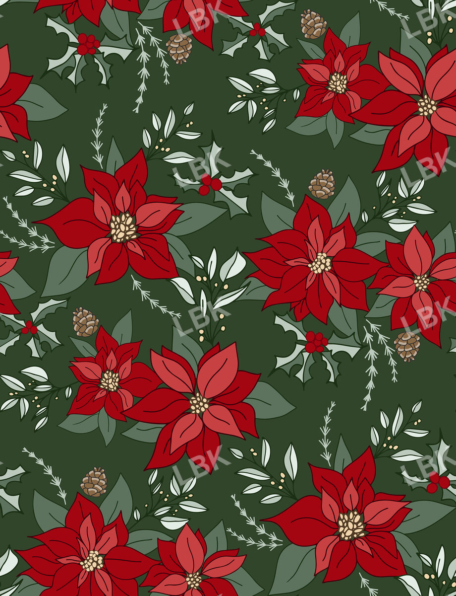 Classic Christmas Poinsettia Green