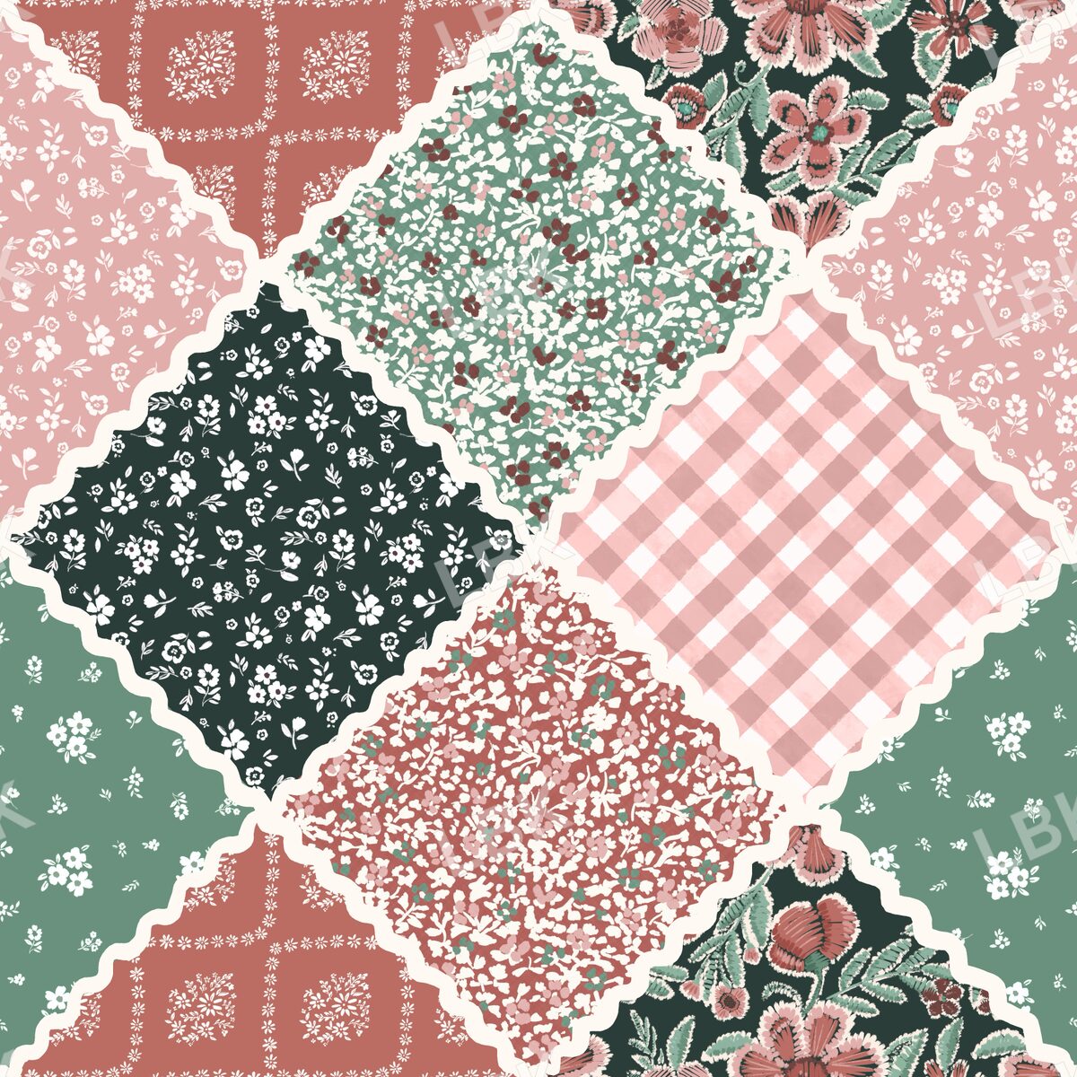 Gathered Garden Rick Rack patchwork dark green mix
