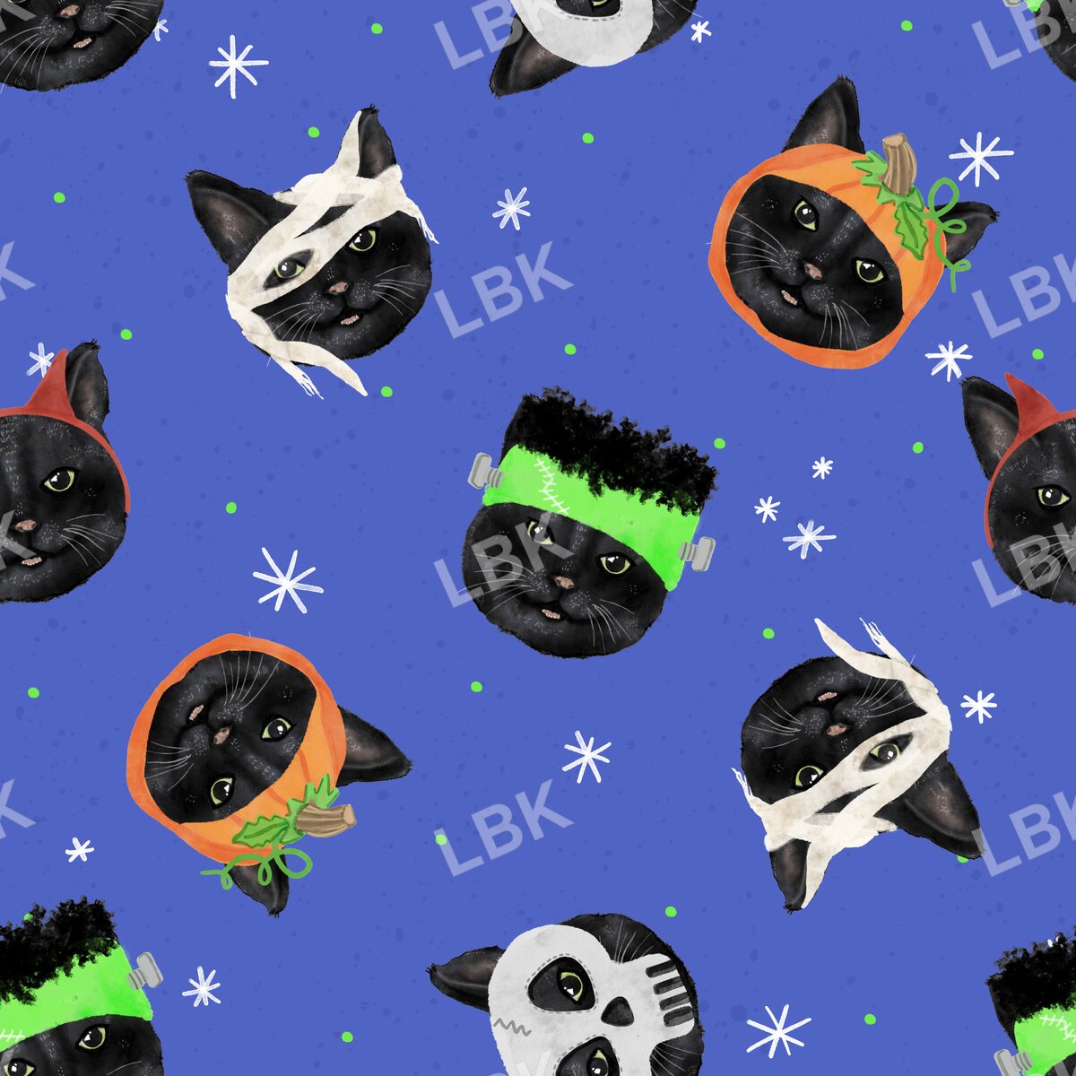 Meowlloween cats tossed Bright blue