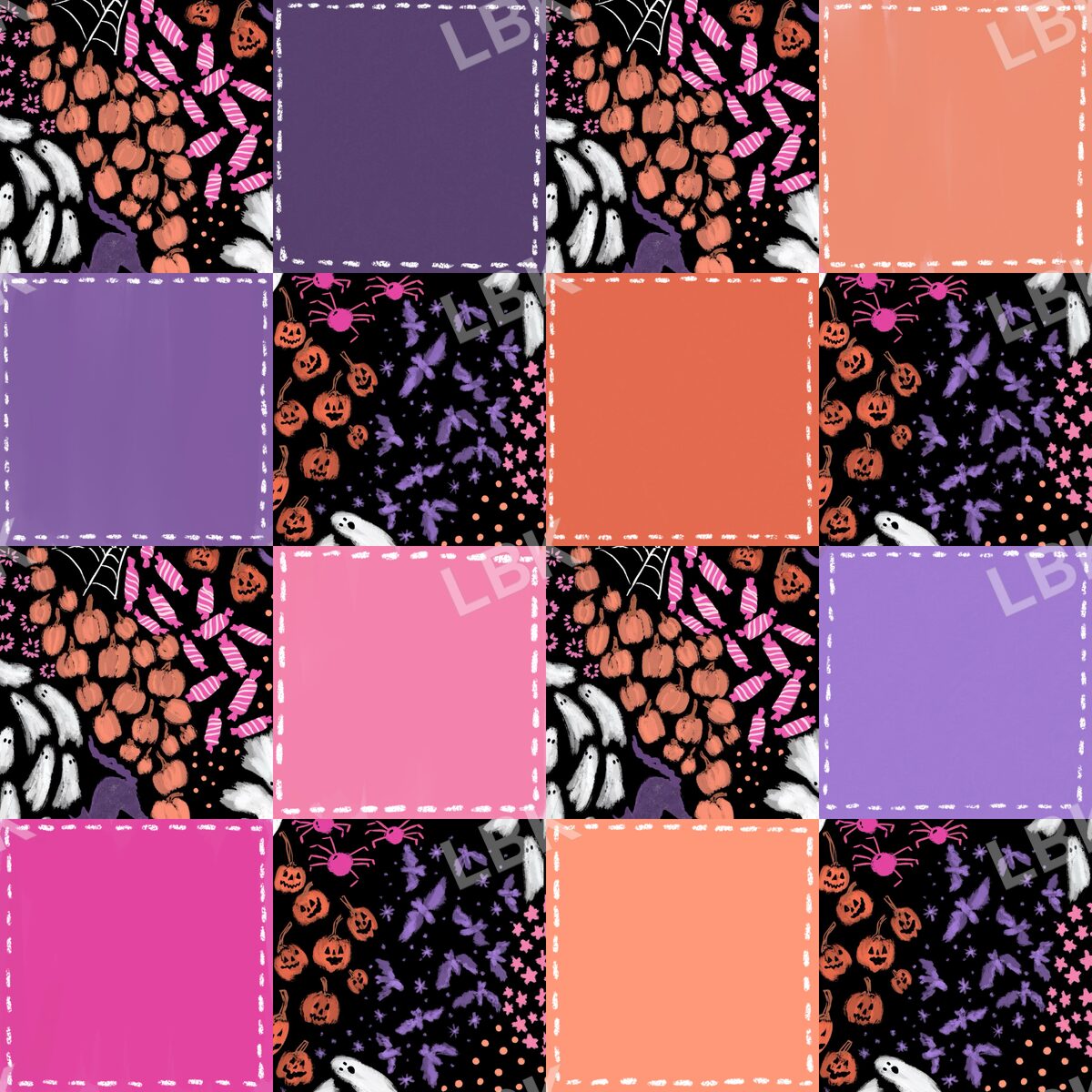 Halloween ditsy multicolored stitched checker