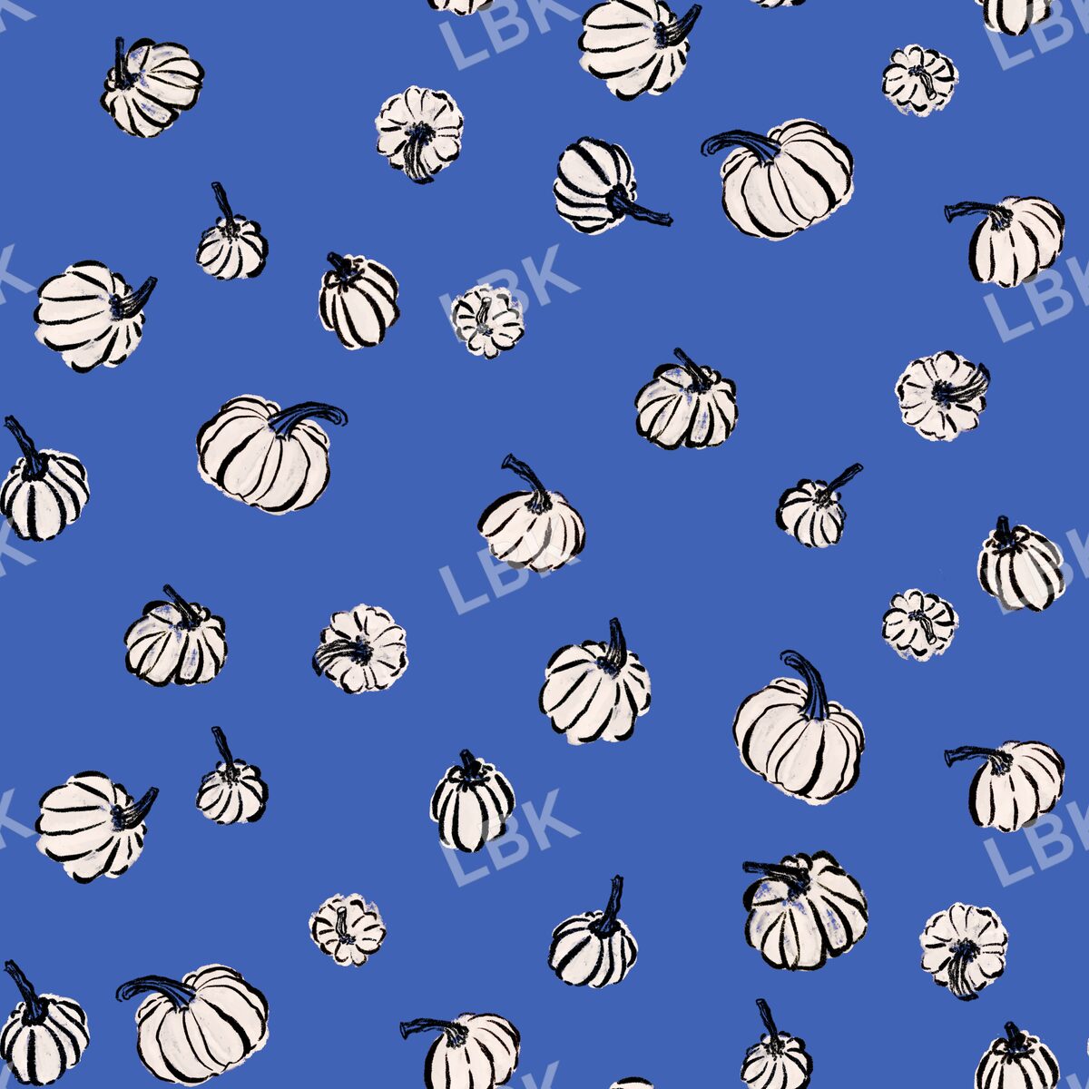 Tossed sketched fall pumpkins bold blue