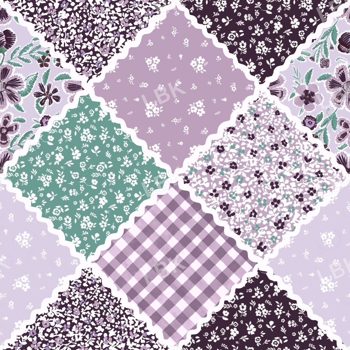 Gathered garden rick rack patchwork purple with green