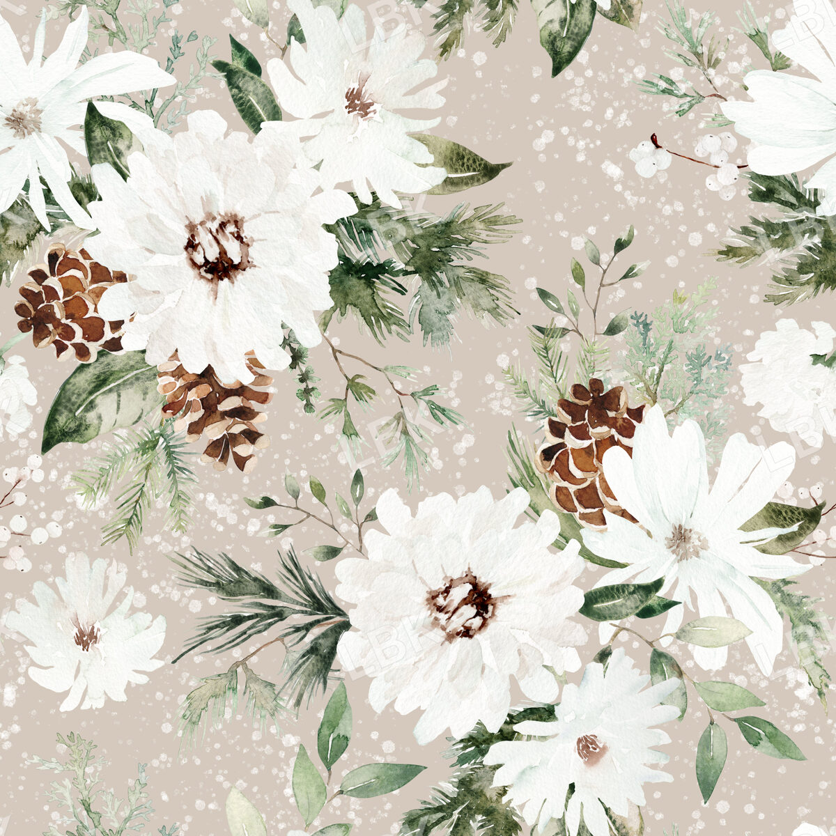 Snow Forest Florals on Swirl