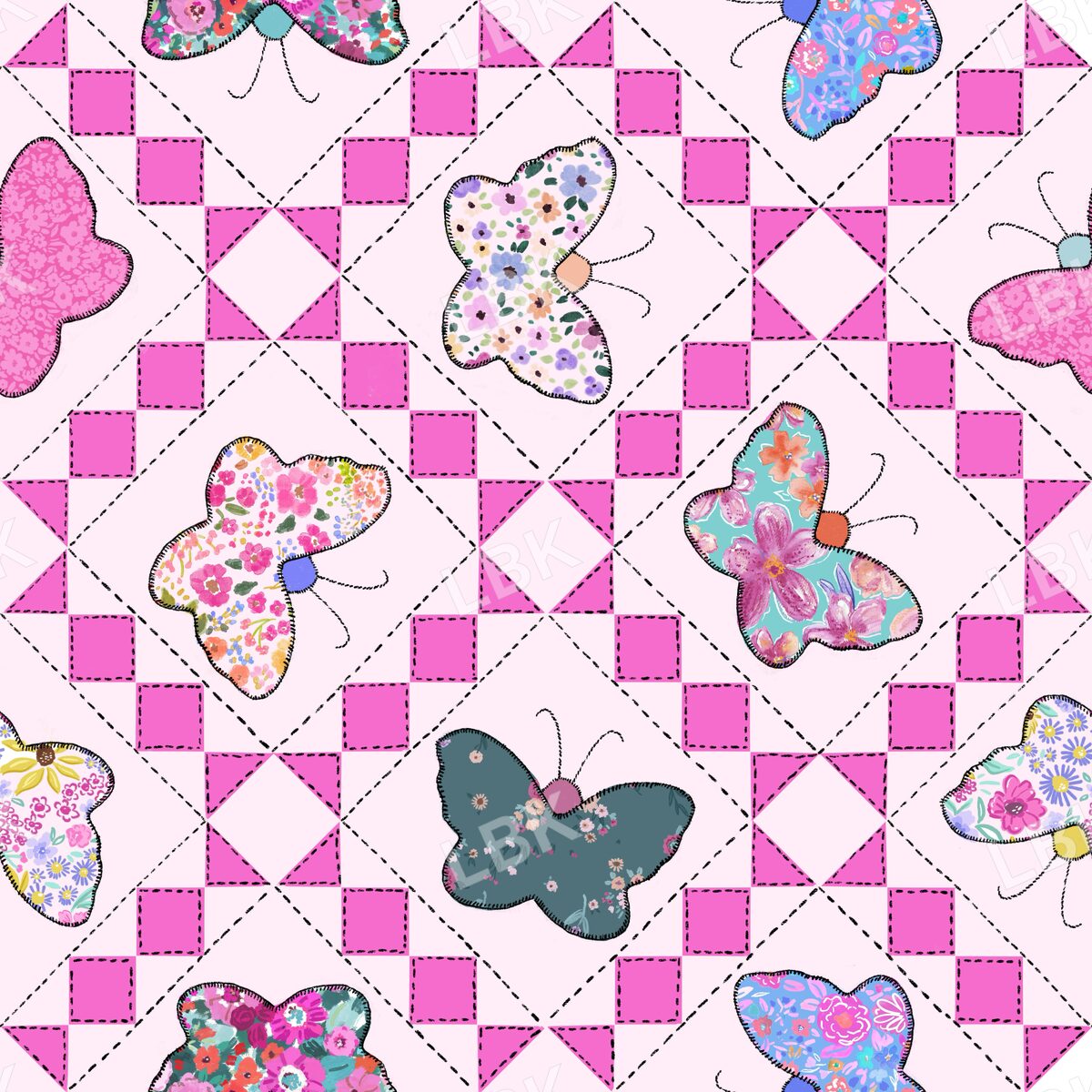 Butterfly season geometric patchwork pink