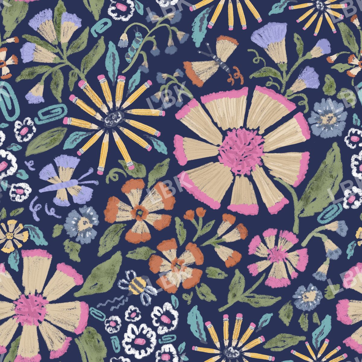 Colored pencil Sketchbook garden - navy blue