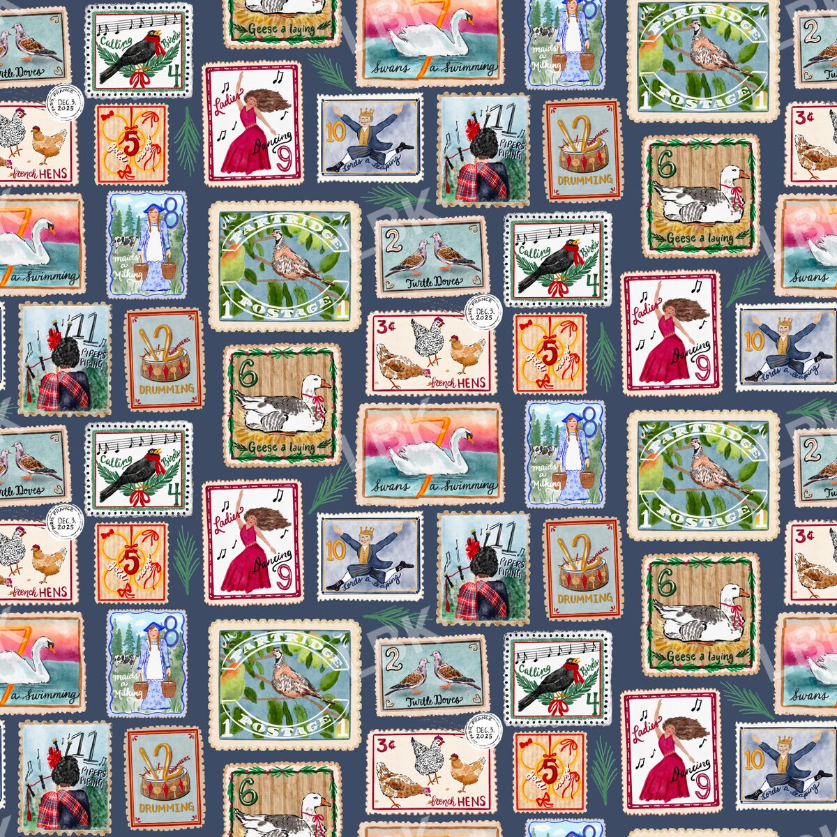 Twelve days of Christmas dusty navy blue