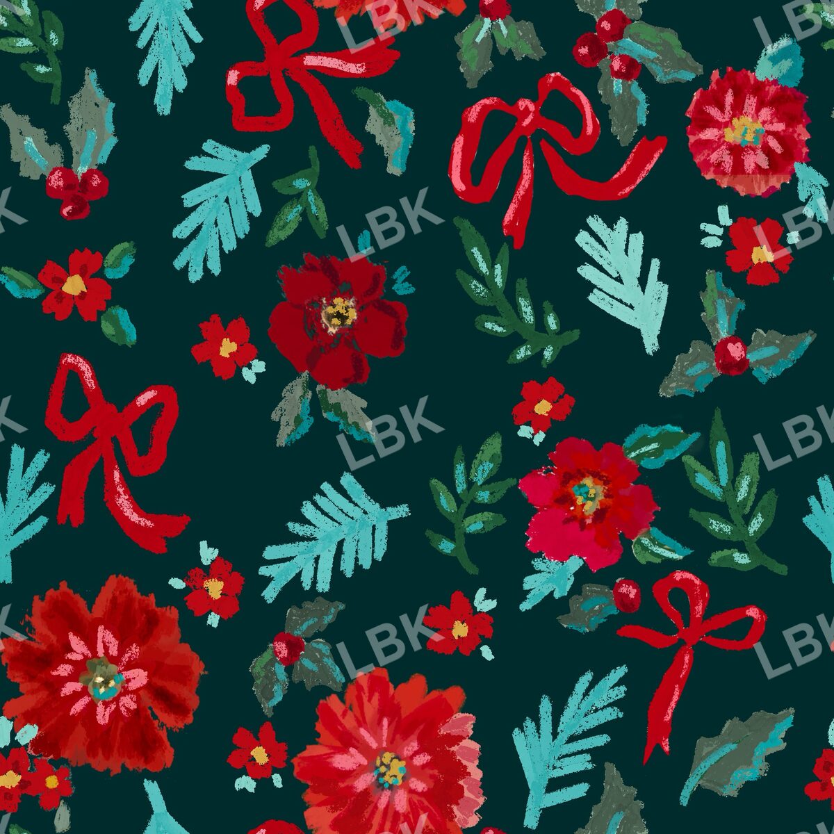 Scattered joy floral dark teal green