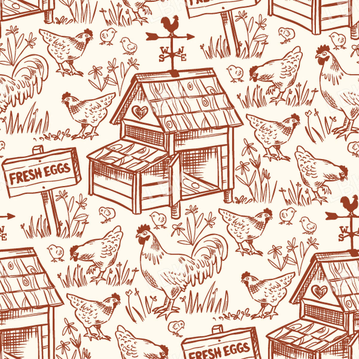 chicken coop toile red