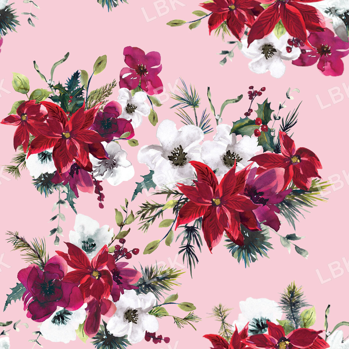 Christmas Dream Florals on Azalea Blush