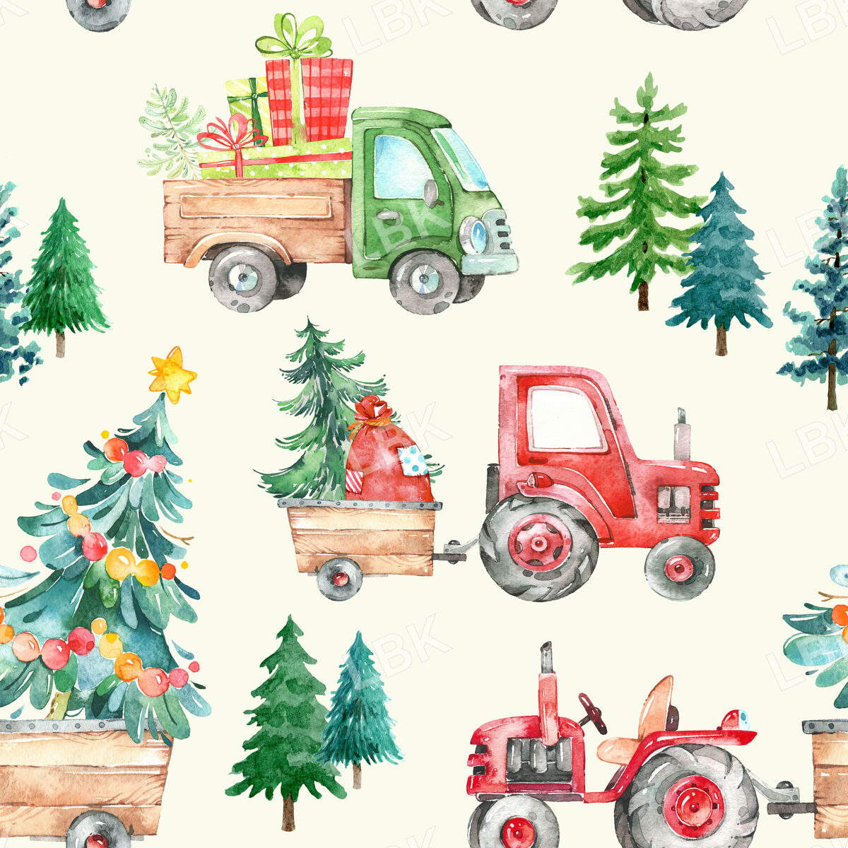 Christmas Tractor Parade on Cream