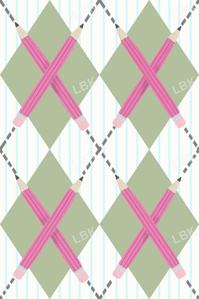 Preppy pink pencil green argyle