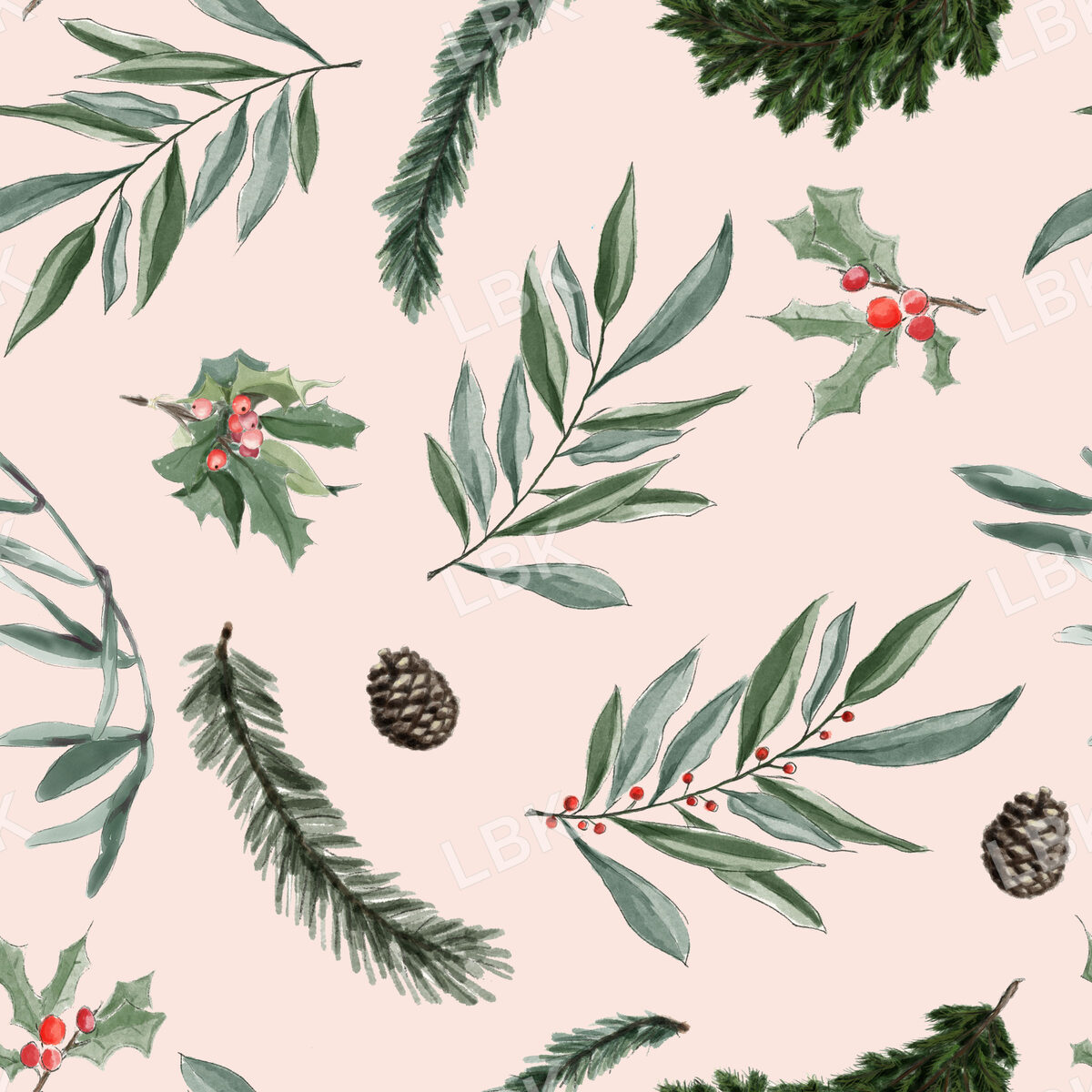 Mistletoe and Eucalyptus on Cream Blush