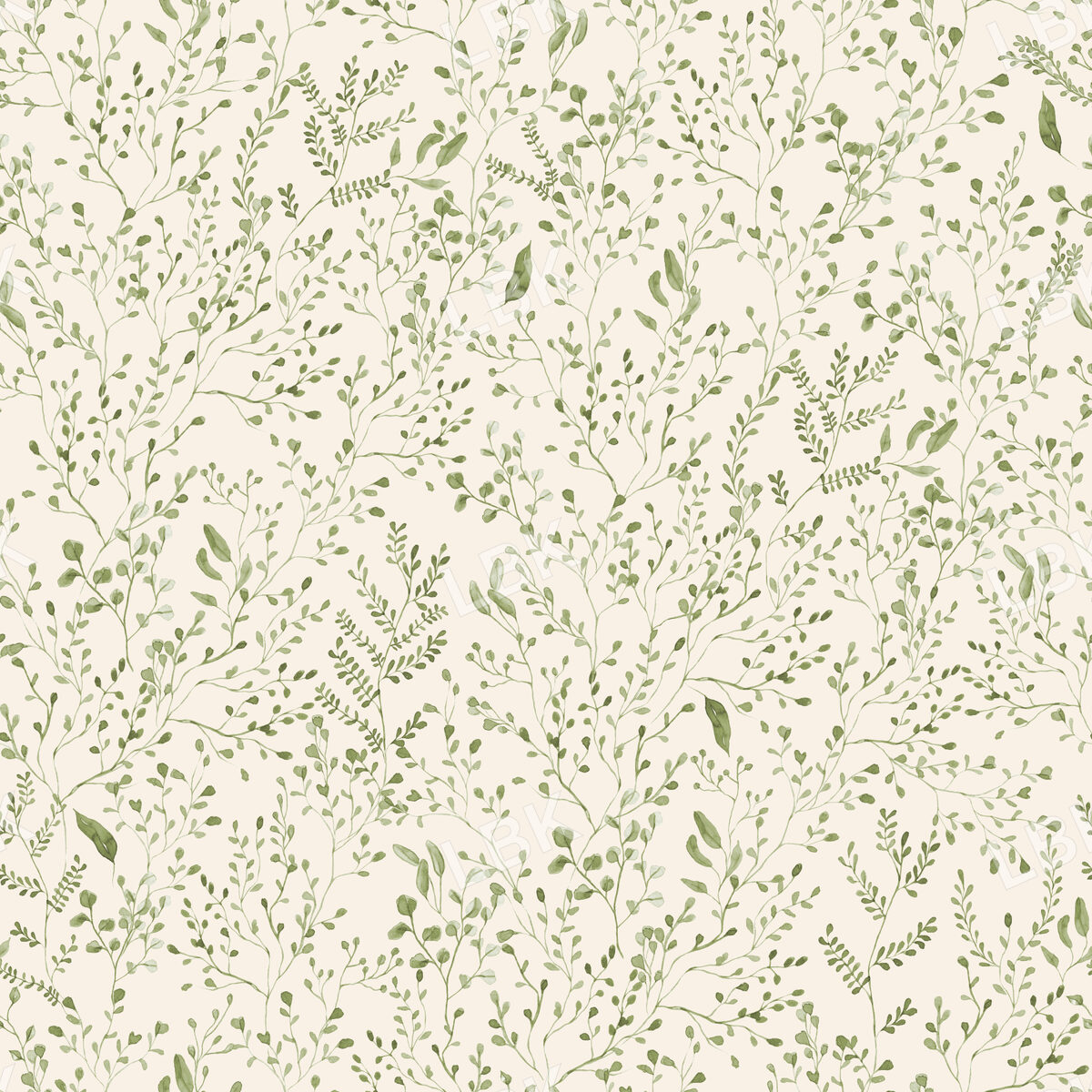 Moss Meadow Vines on Cream