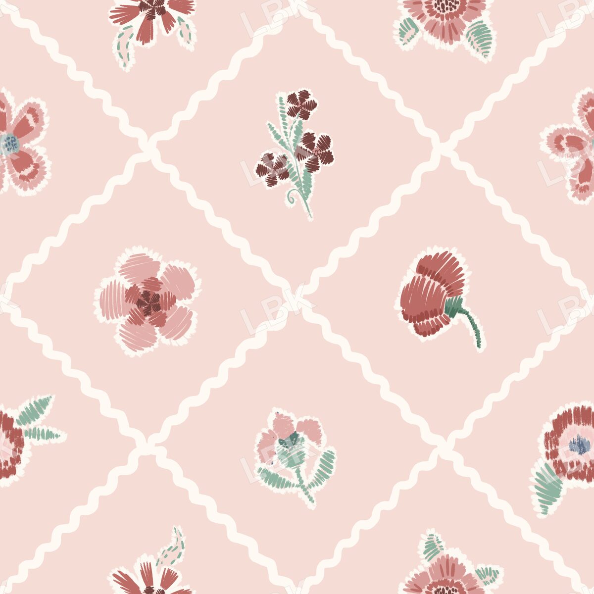 Rick Rack and Posies check soft pink
