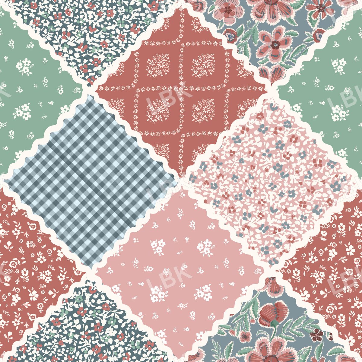 Gathered garden Rick rack patchwork dusty blue