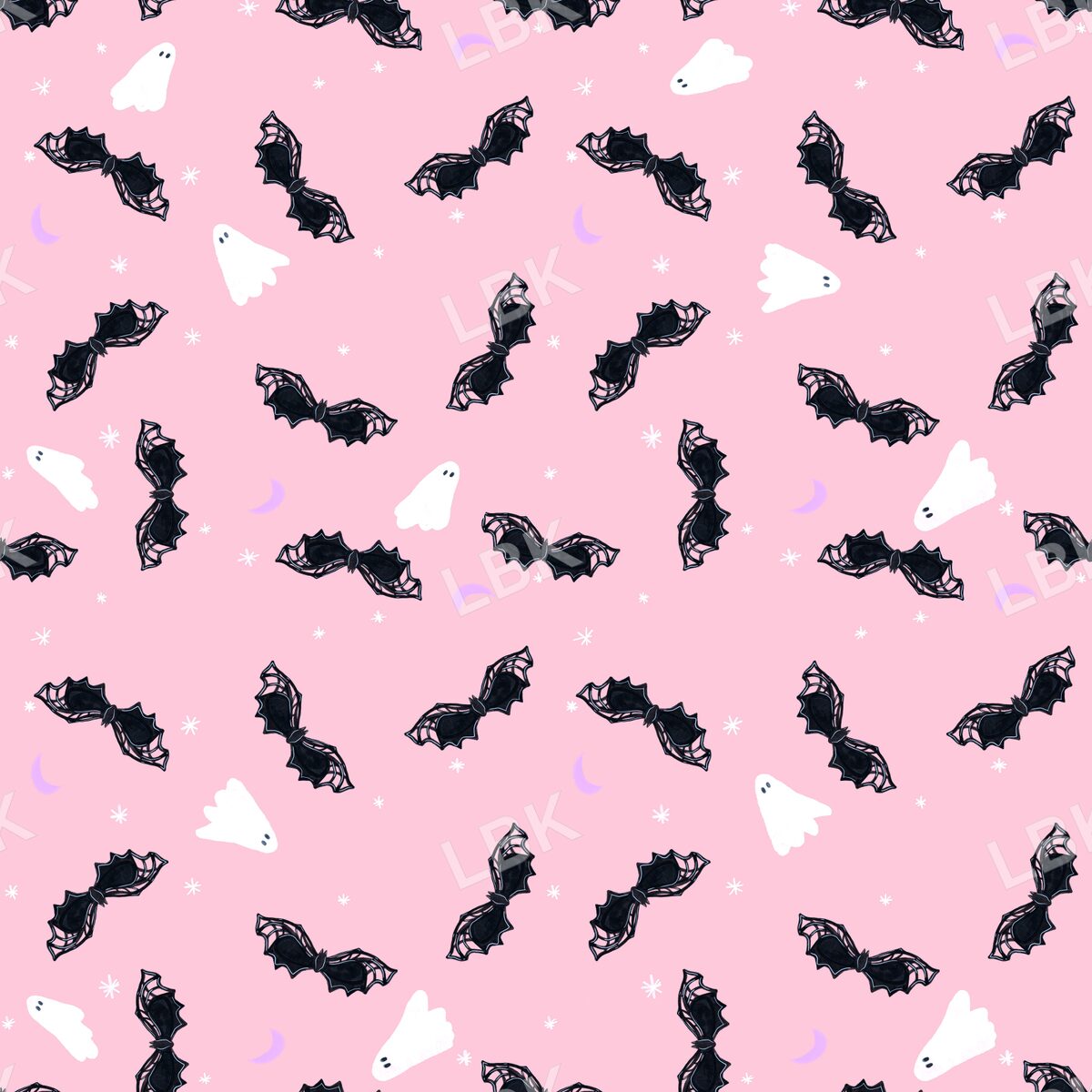 Tossed bats ghosts and moons pink