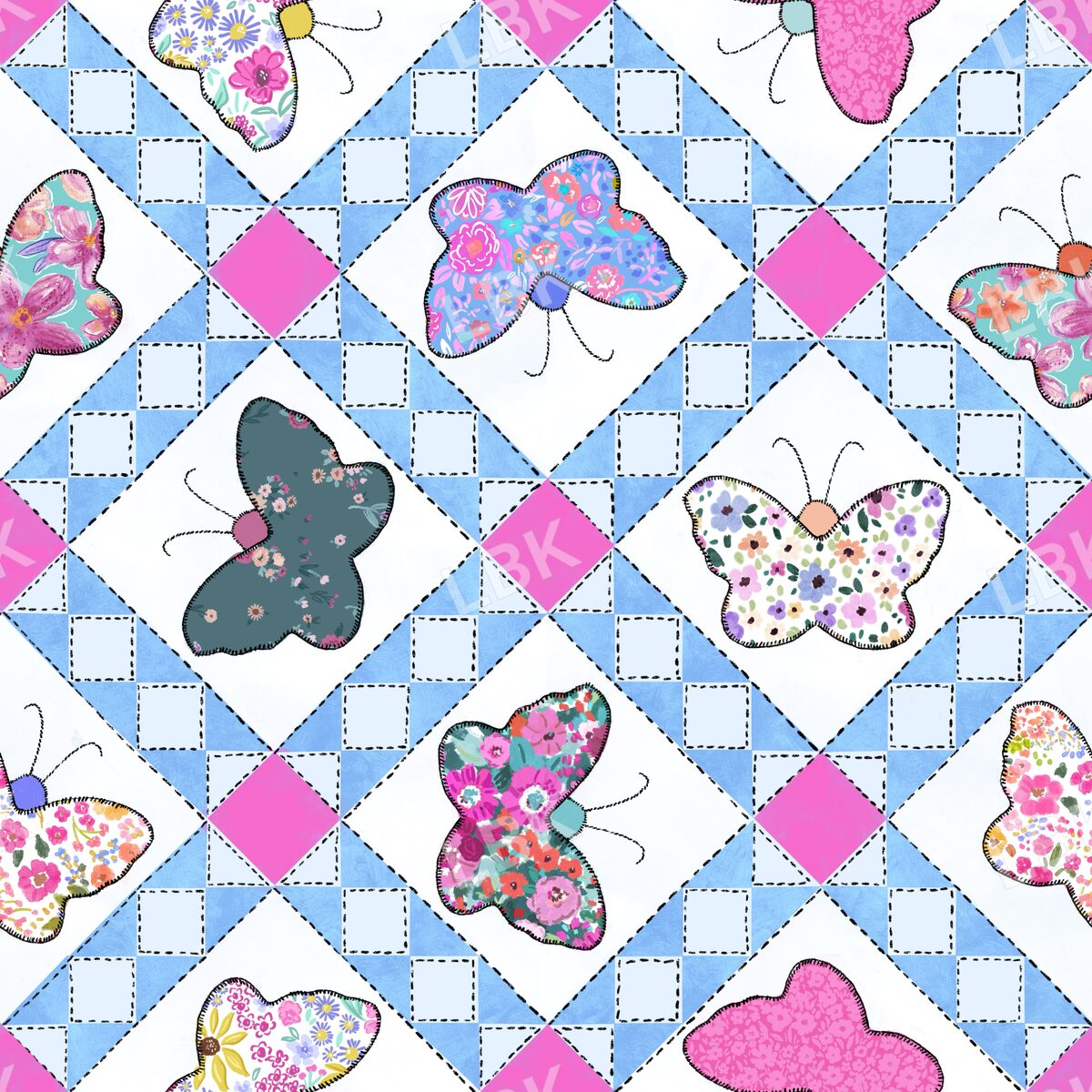 Butterfly season geometric perwinkle and pink