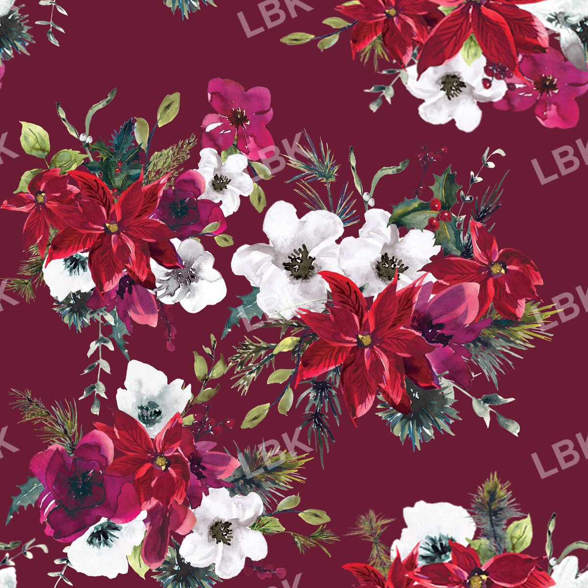 Christmas Dream Florals on Persian Plum