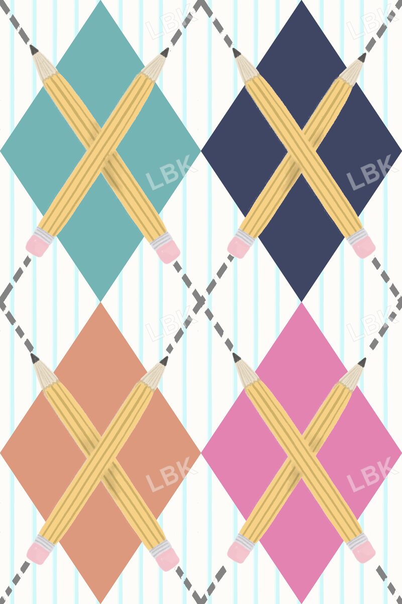 Preppy pencil argyle notebook paper teal pink navy orange