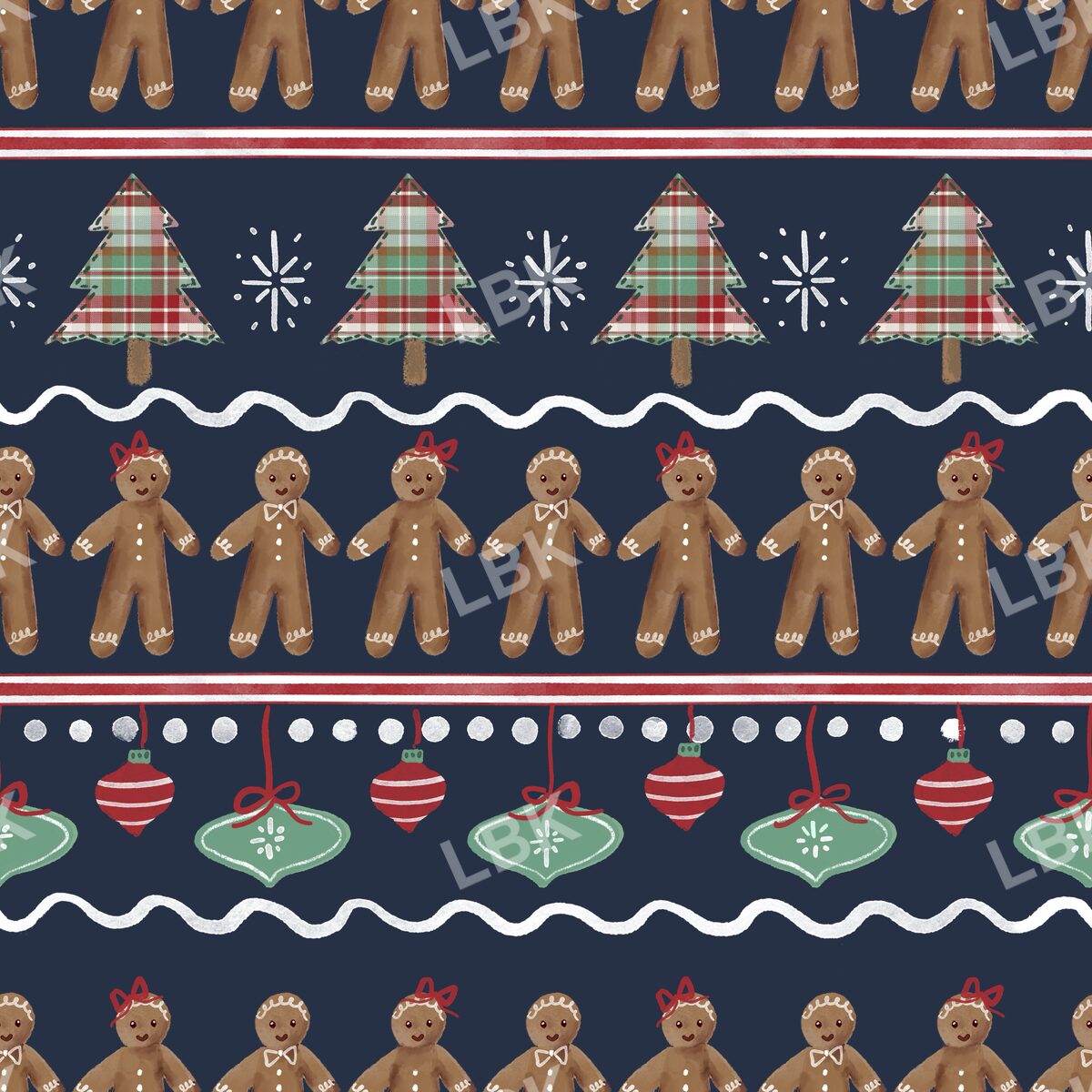 Gingerbread holiday stripe navy blue