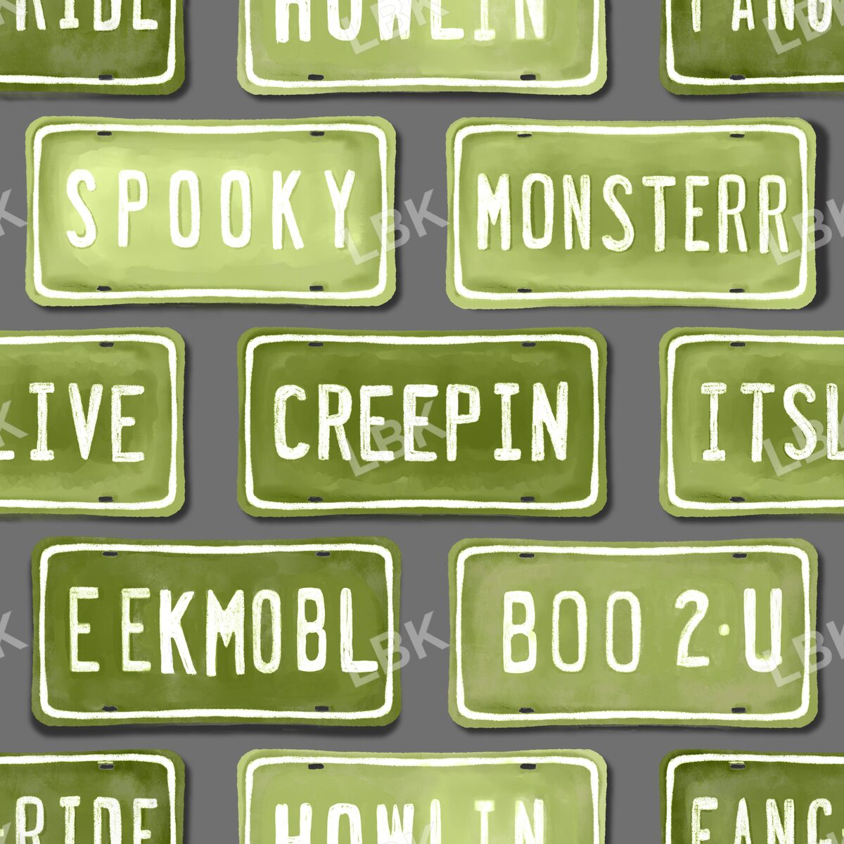 Vintage spooky license plates slim green
