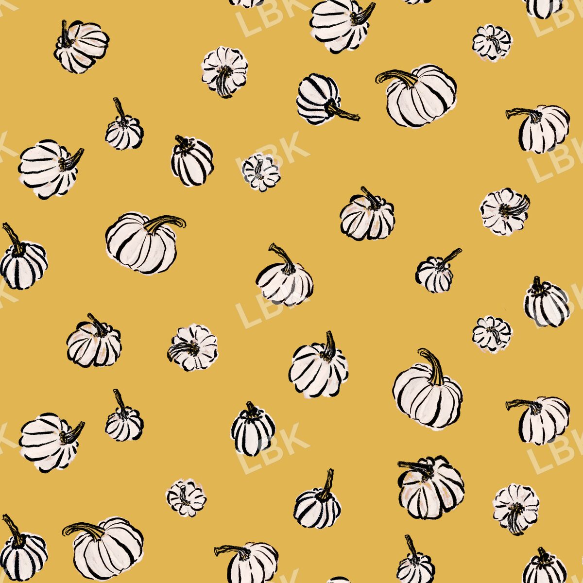 Tossed sketched fall pumpkins golden yellow