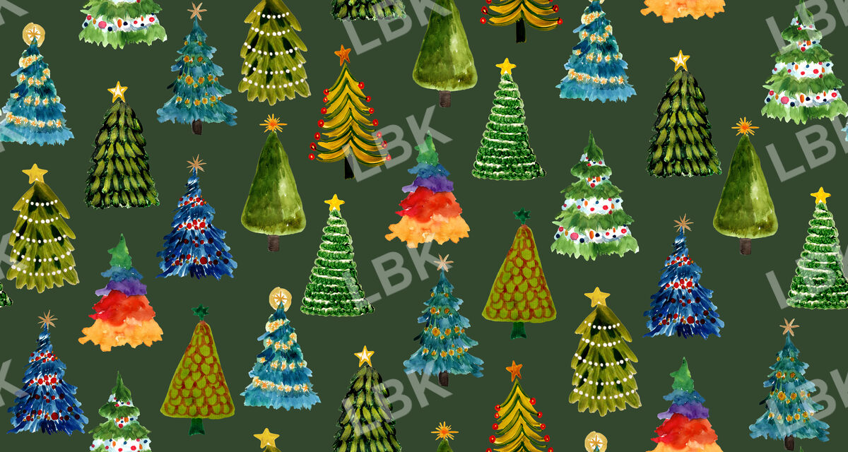 Festive Christmas Trees on Forest Green