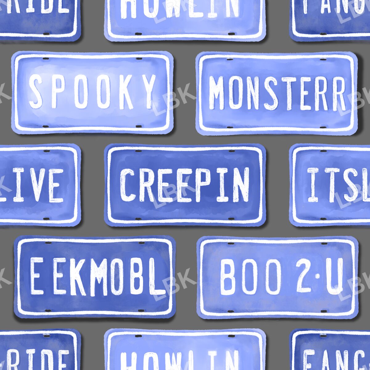 Vintage Spooky License plates gray and blue