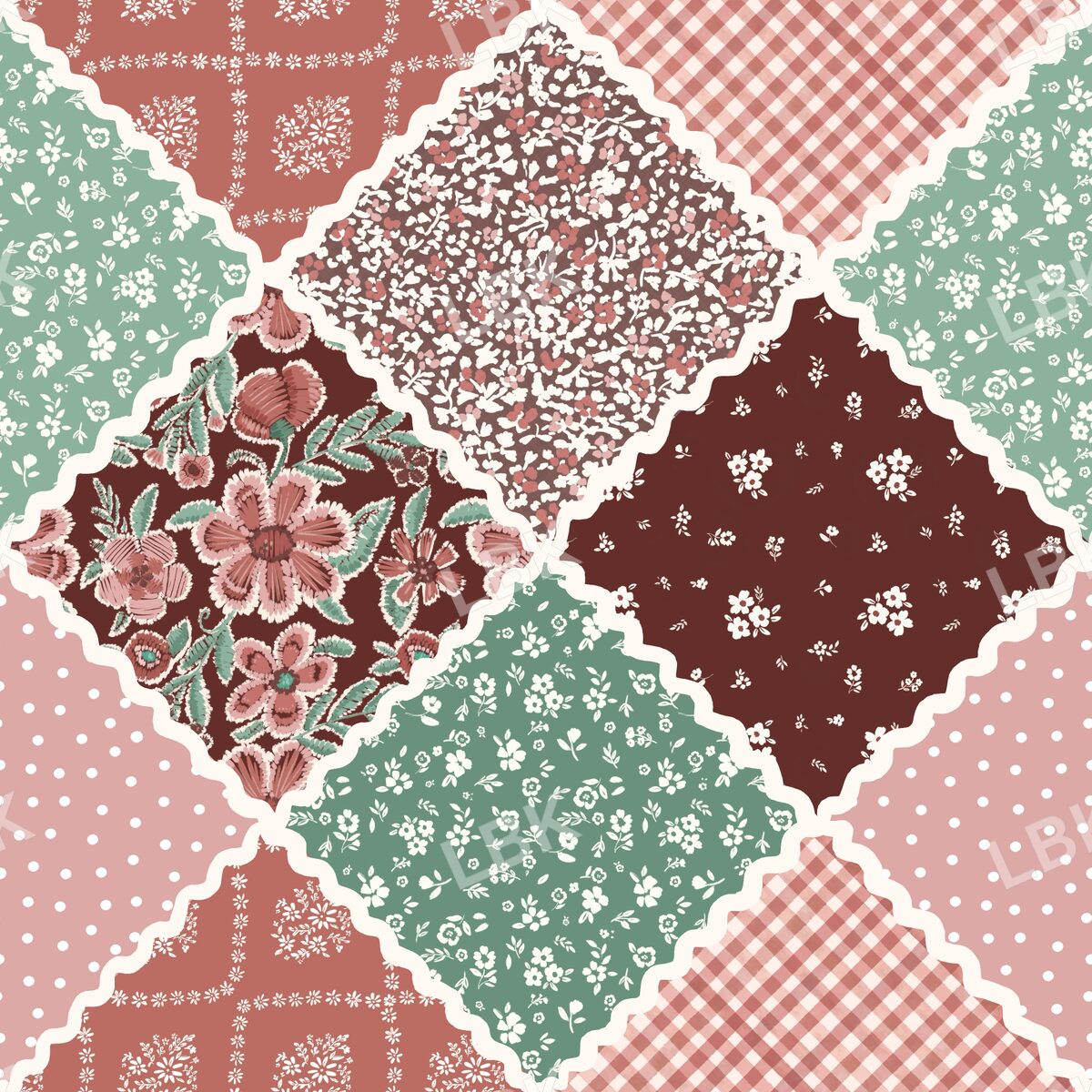 Gathered garden Rick rack patchwork raisin