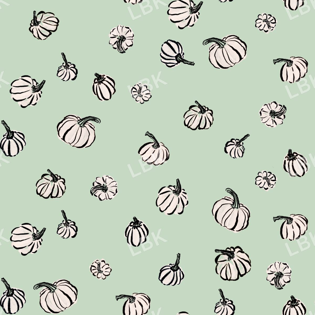 Tossed sketched fall pumpkins pistachio green