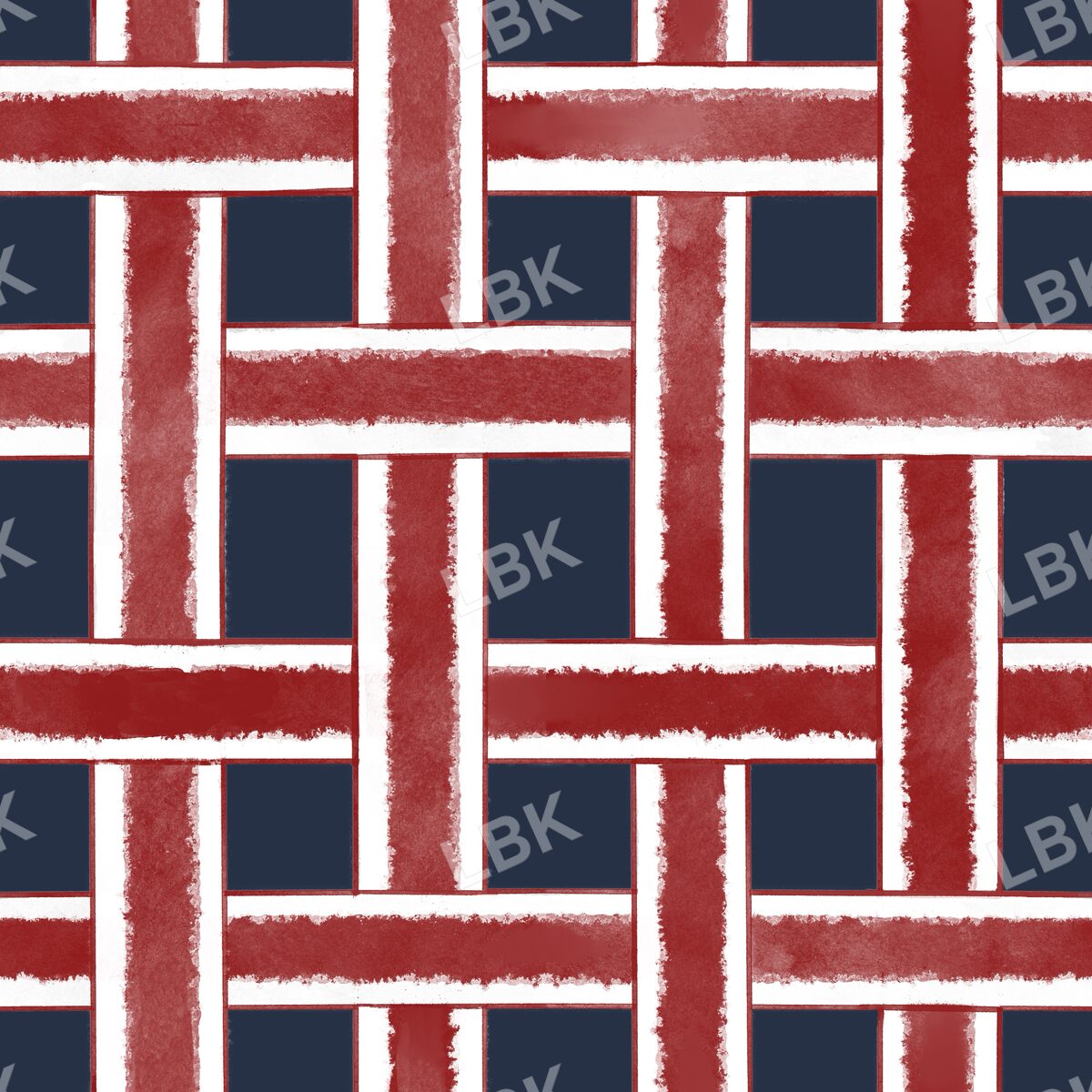 Watercolor woven plaid navy blue and red