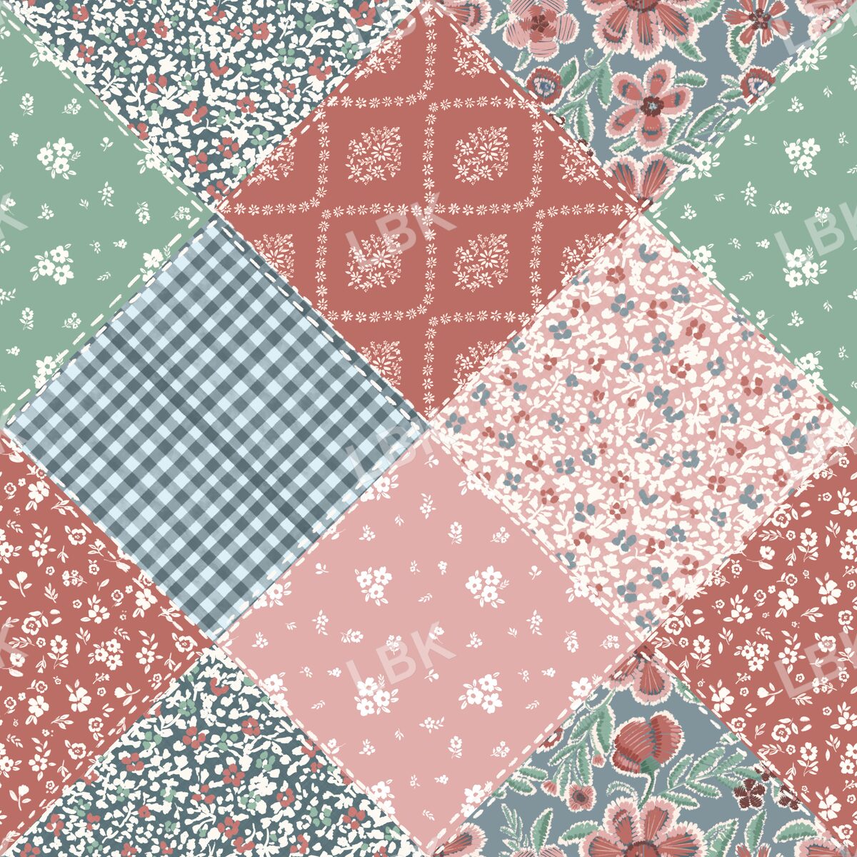 Gathered Garden stitched patchwork dusty blue