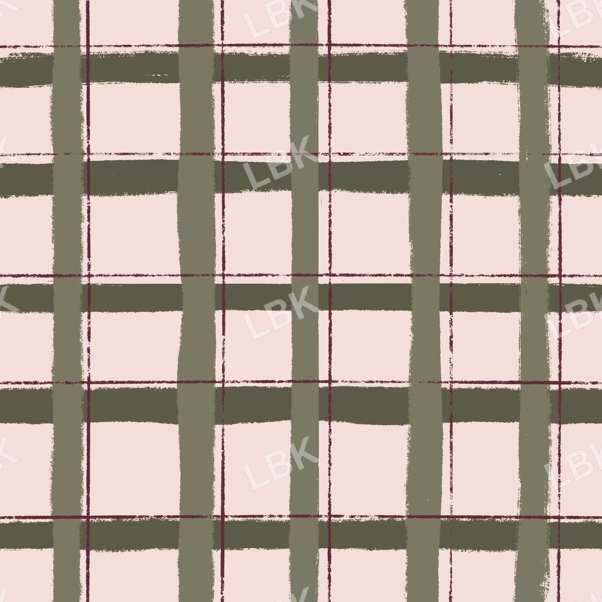 Blush pink and green painted windowpane plaid