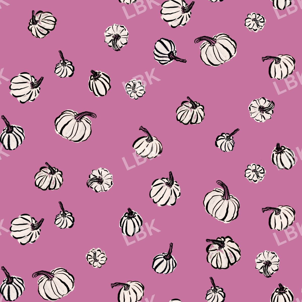 Tossed fall sketched pumpkins orchid pink