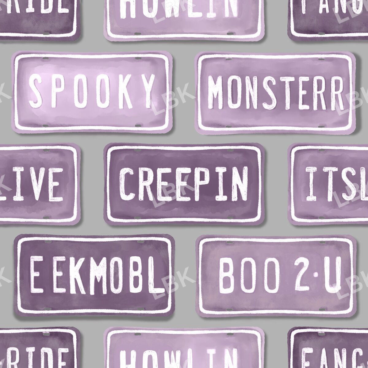 Vintage spooky license plates phantom purple