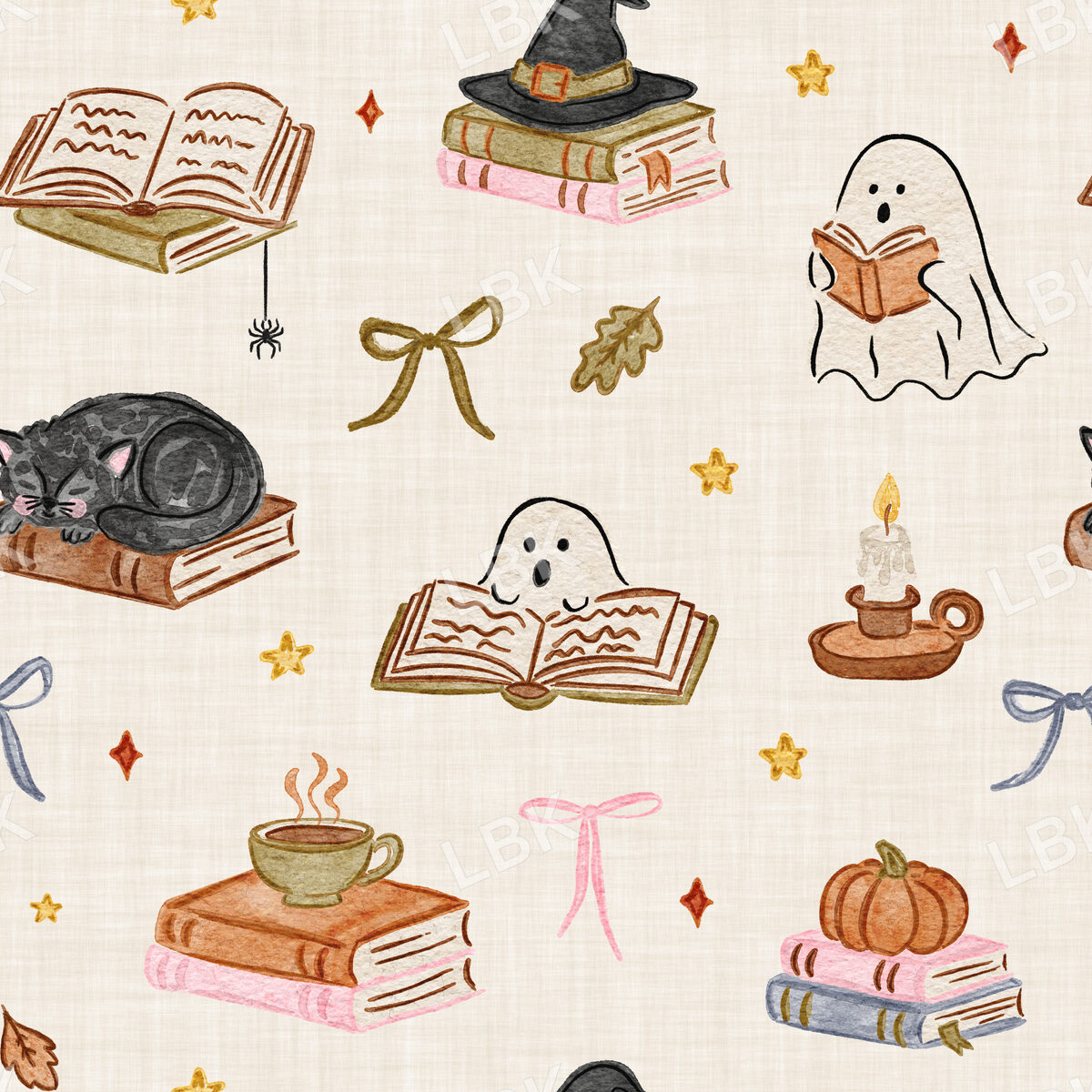 Bookish Halloween Cream Linen