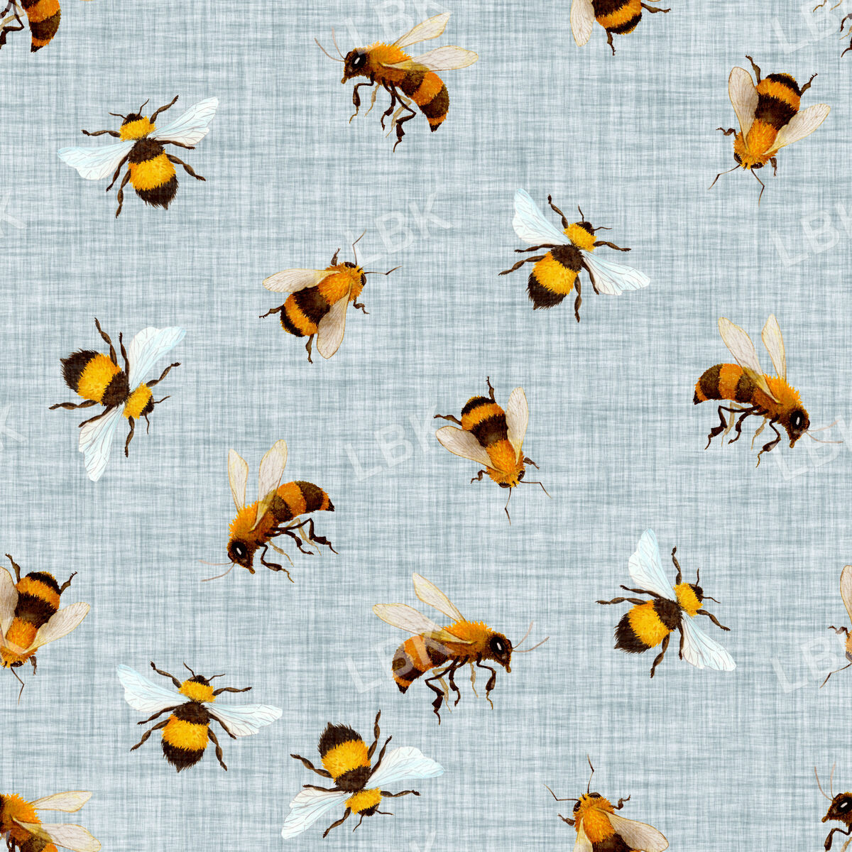 Honey Bees on Blue Geyser Linen
