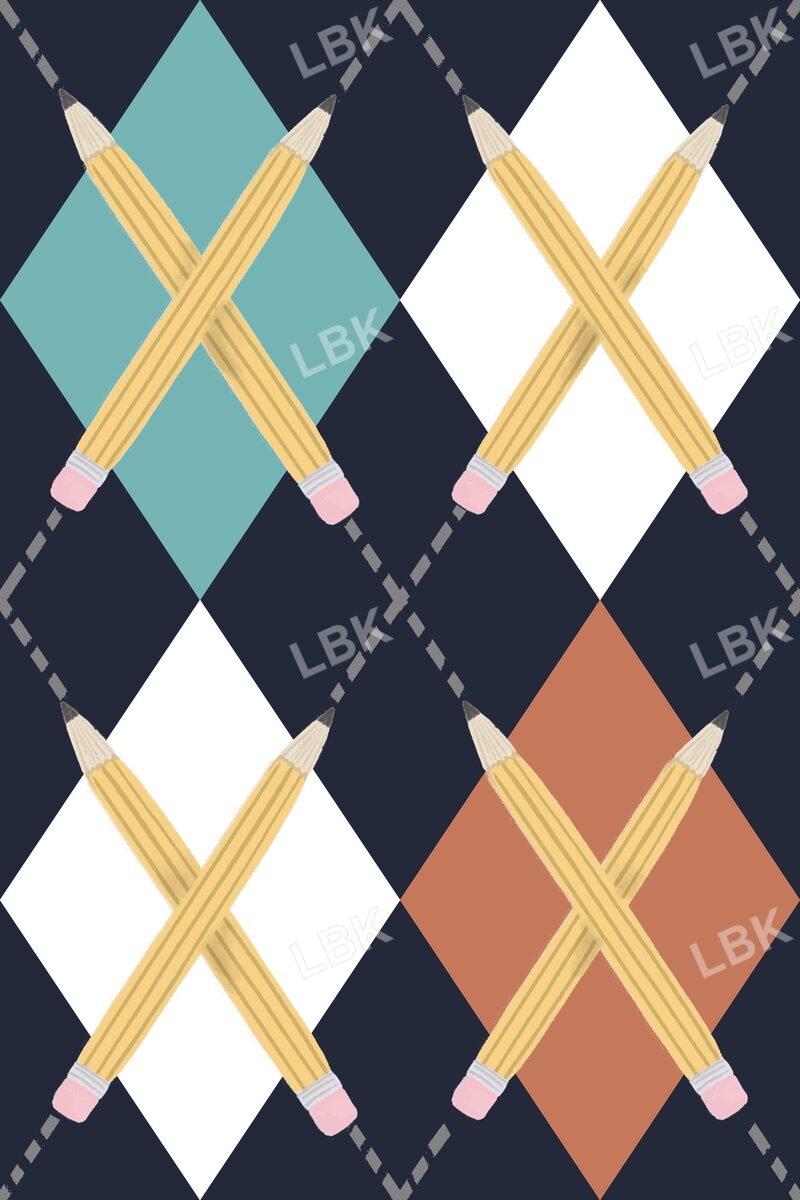 Preppy pencil argyle dark navy orange teal