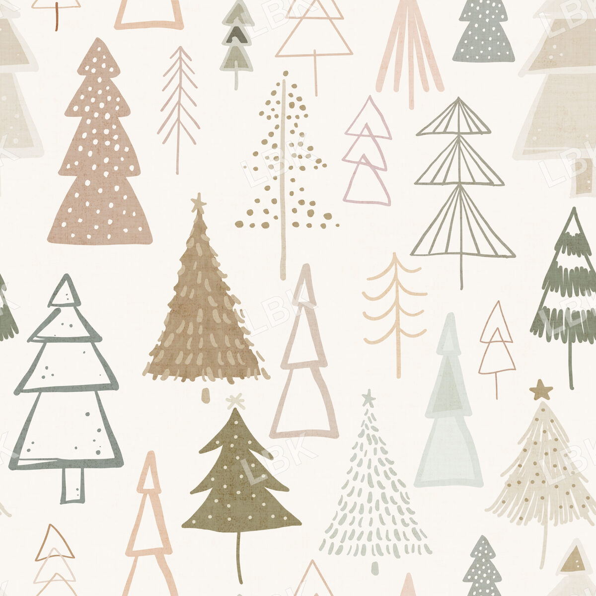 Boho Modern Christmas Trees Neutral on Off-White