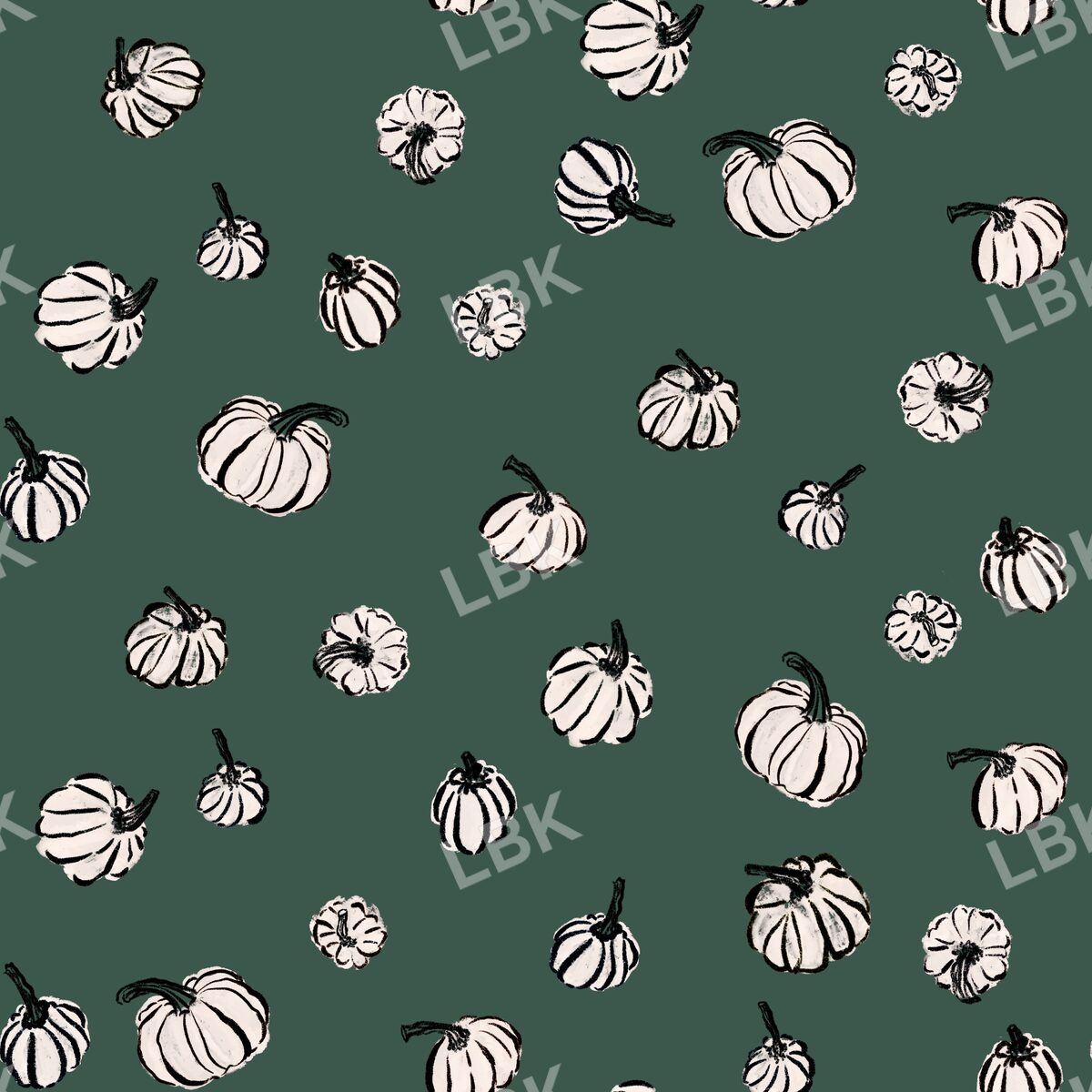 Tossed sketched fall pumpkins dark green