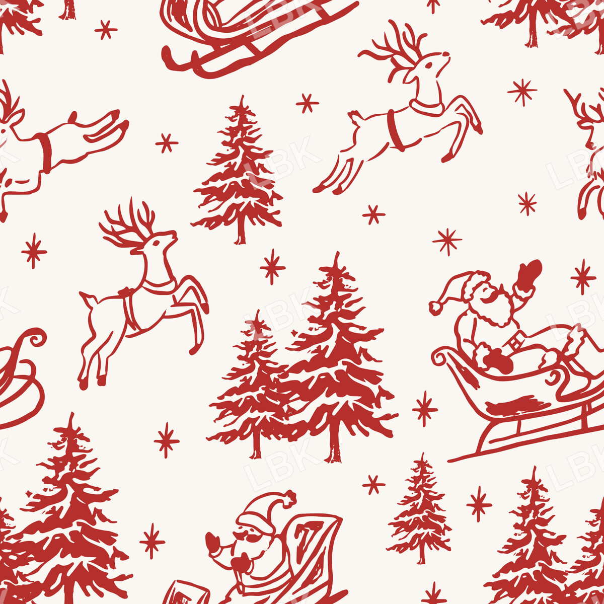 Santa and Reindeer Forest Red