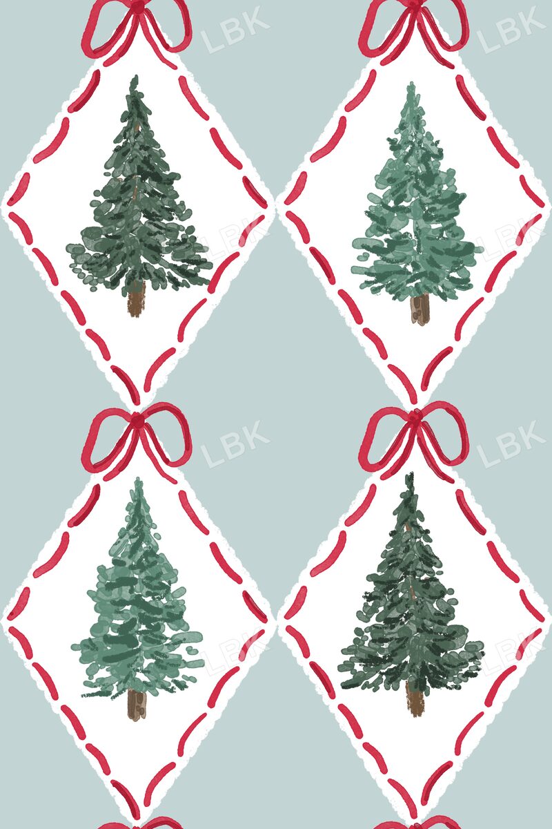 Tree argyle blue with red bow