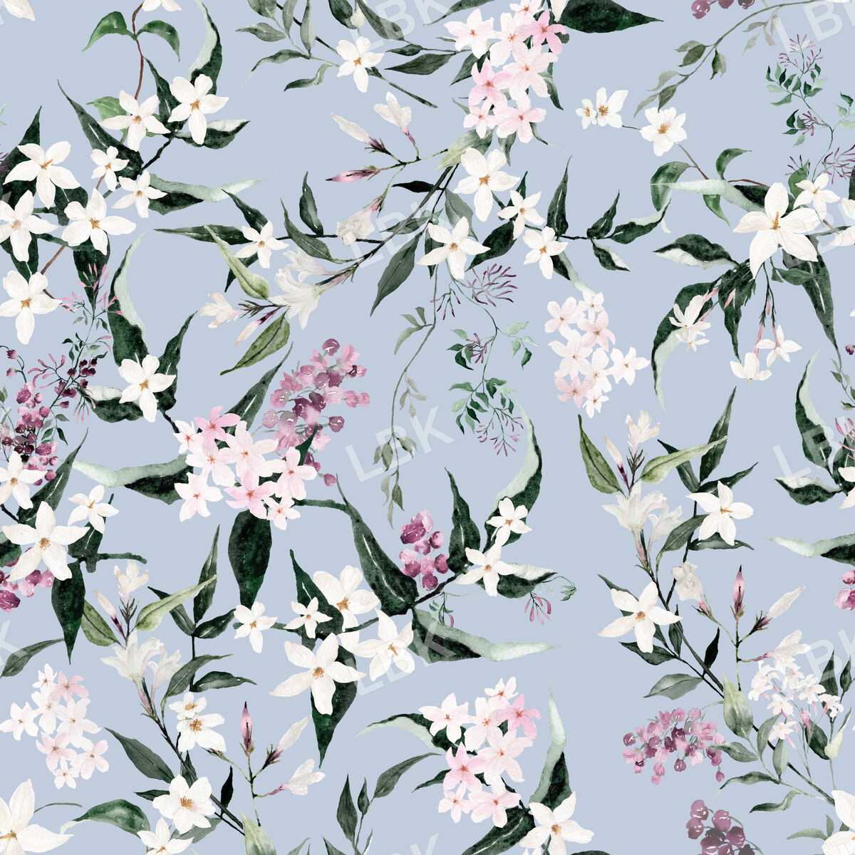 Jasmine Floral Vines on Light Blue