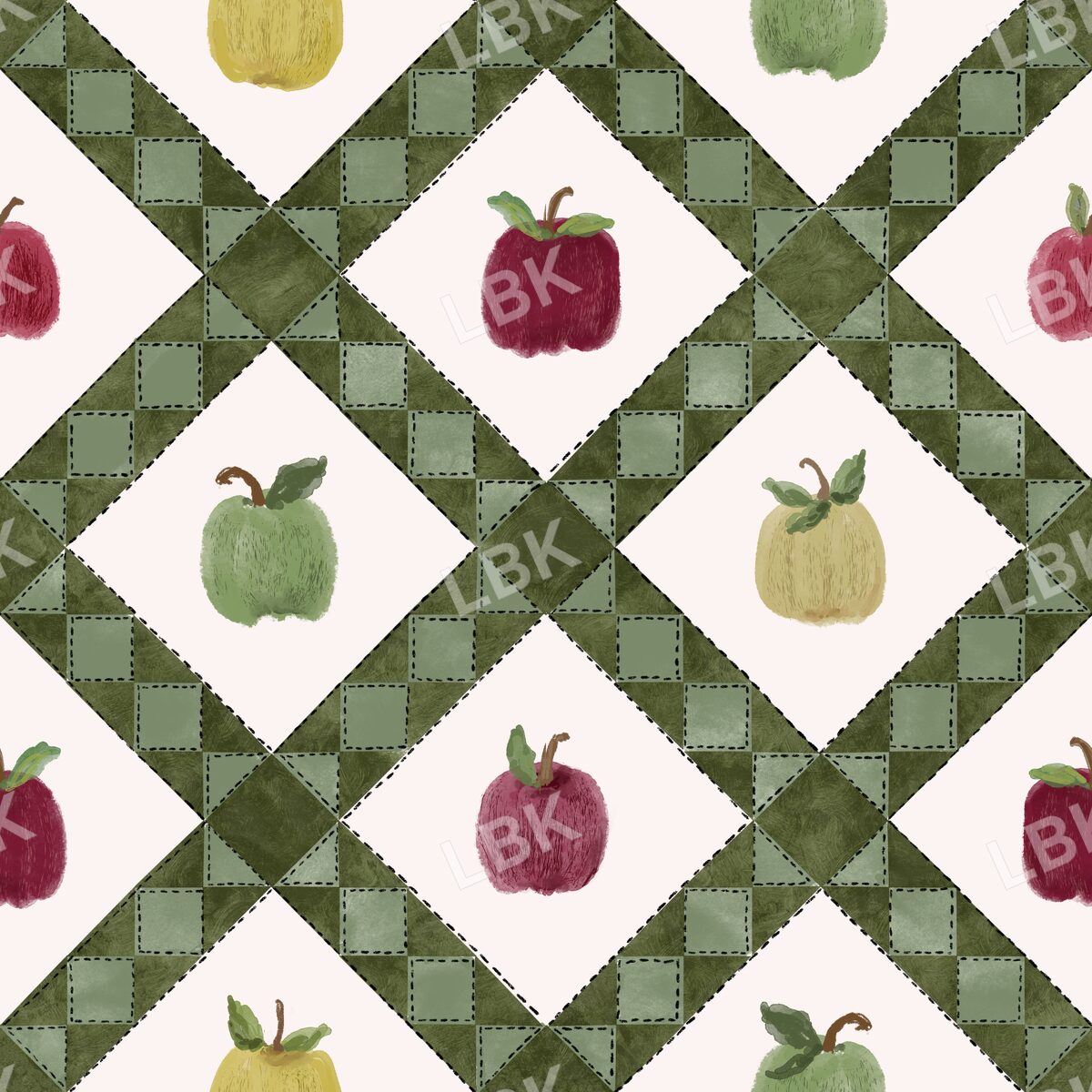 Apple Season geometric tan green patchwork